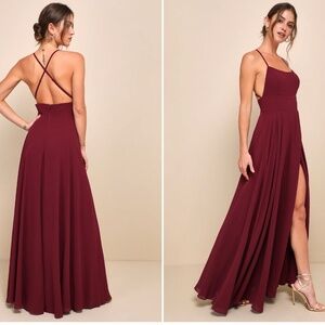 LULU's Bridesmaid Prom Wedding Flowy Romantic Flowy Sexy Chiffon Maxi Dress